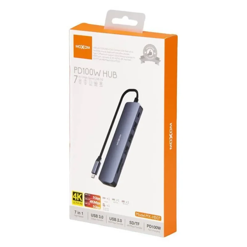 هاب USB 3.0 PD 100W + HDMI READERE مدل MOXOM MX-HB07